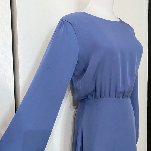 LPA 100% SILK MUTED BLUE OPEN BACK LONG SLEEVE TIE CUFF MINI CHIFFON DRESS - XS - Picture 4 of 9